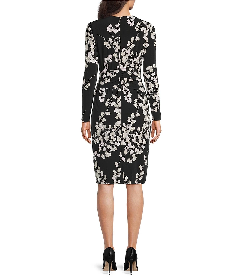 Calvin Klein Floral Print Matte Jersey Crew Neck Long Sleeve Sheath Dress