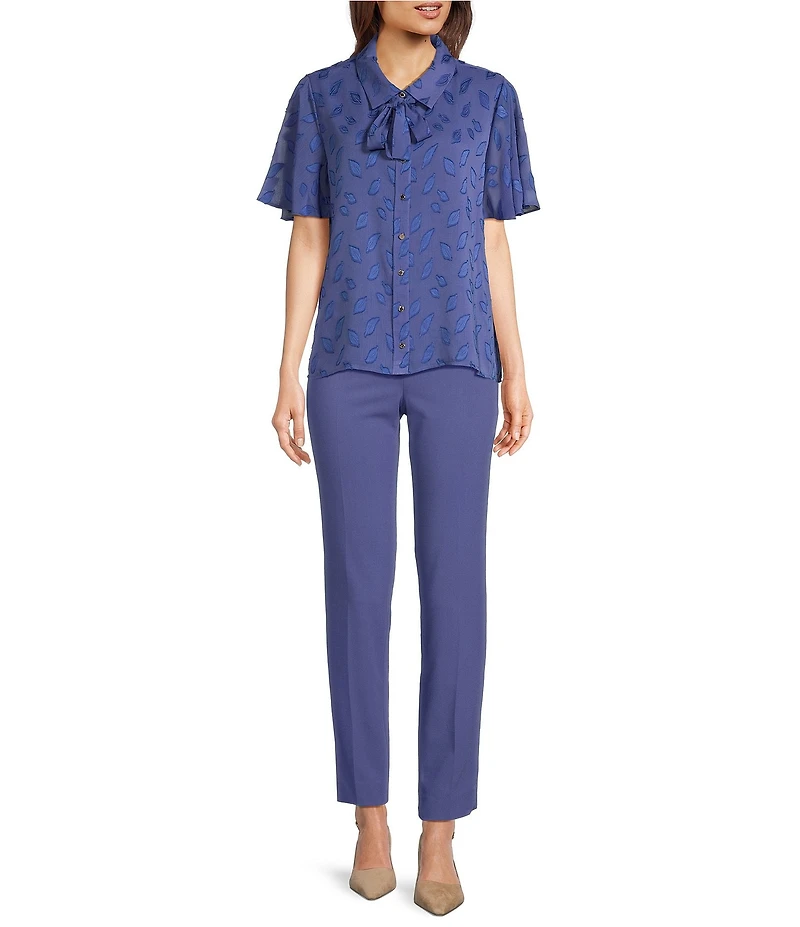 Calvin Klein Printed Novelty Point Collar Flutter Sleeve Button Front Blouse