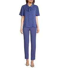 Calvin Klein Printed Novelty Point Collar Flutter Sleeve Button Front Blouse