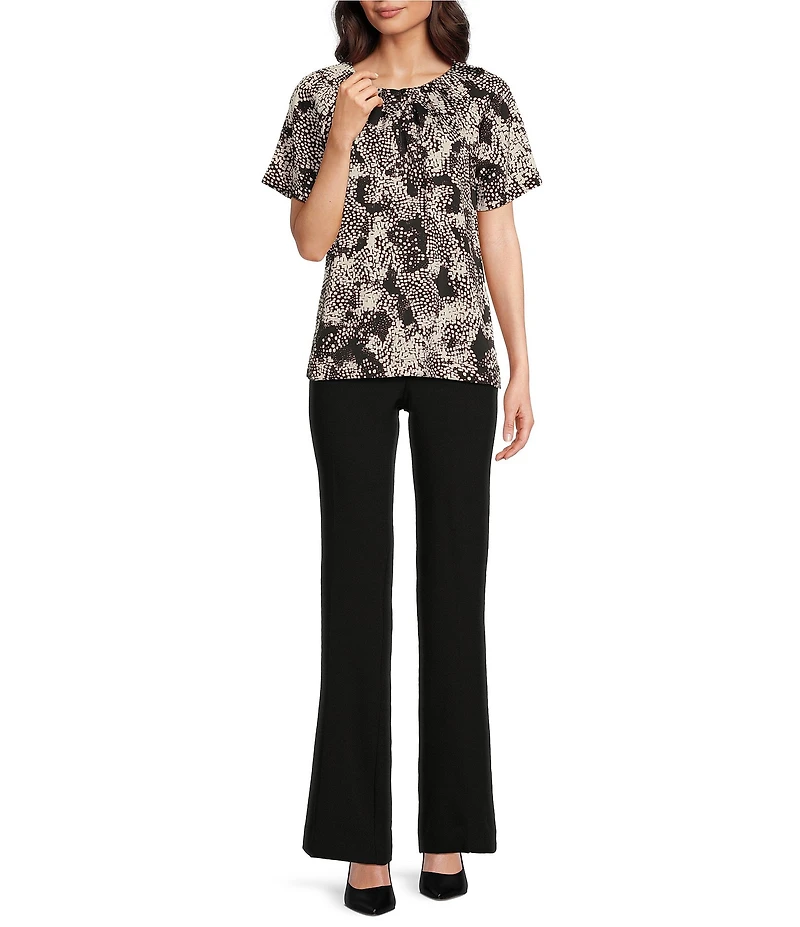 Calvin Klein Printed Short Sleeve Crew Neck Keyhole Blouse