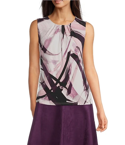 Calvin Klein Printed Sleeveless Pleat Neck Cami