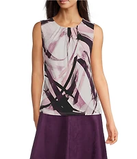 Calvin Klein Printed Sleeveless Pleat Neck Cami