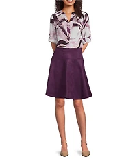 Calvin Klein Printed Split Neck Roll Tab Sleeve Button Front Blouse