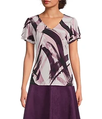 Calvin Klein Printed V-Neck Short Flutter Sleeve Top