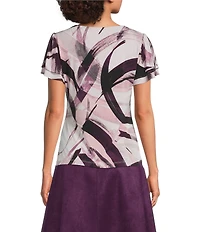 Calvin Klein Printed V-Neck Short Flutter Sleeve Top