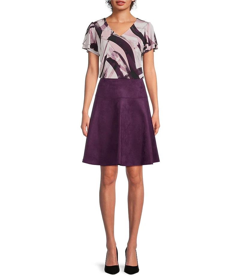 Calvin Klein Printed V-Neck Short Flutter Sleeve Top