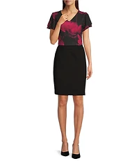 Calvin Klein Printed V-Neck Short Flutter Sleeve Top