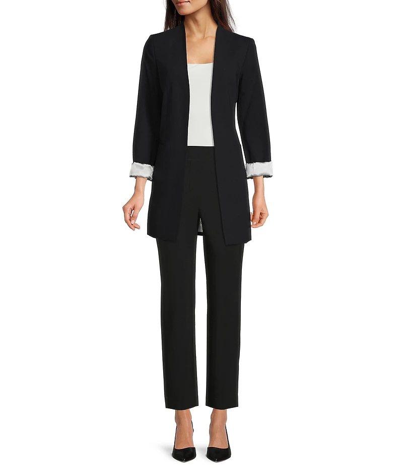 Calvin Klein Contrast Lining Long Roll-Tab Sleeve Open Front Jacket