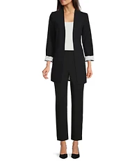 Calvin Klein Contrast Lining Long Roll-Tab Sleeve Open Front Jacket
