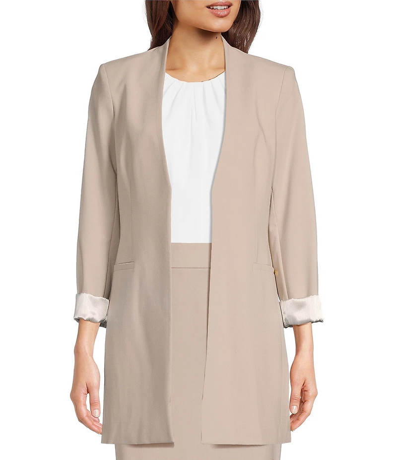 Calvin Klein Contrast Lining Long Roll-Tab Sleeve Open Front Jacket