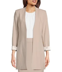 Calvin Klein Contrast Lining Long Roll-Tab Sleeve Open Front Jacket