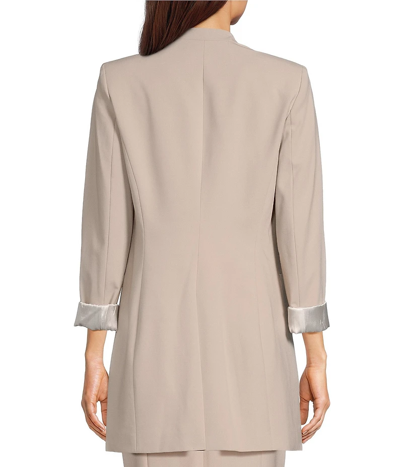 Calvin Klein Contrast Lining Long Roll-Tab Sleeve Open Front Jacket