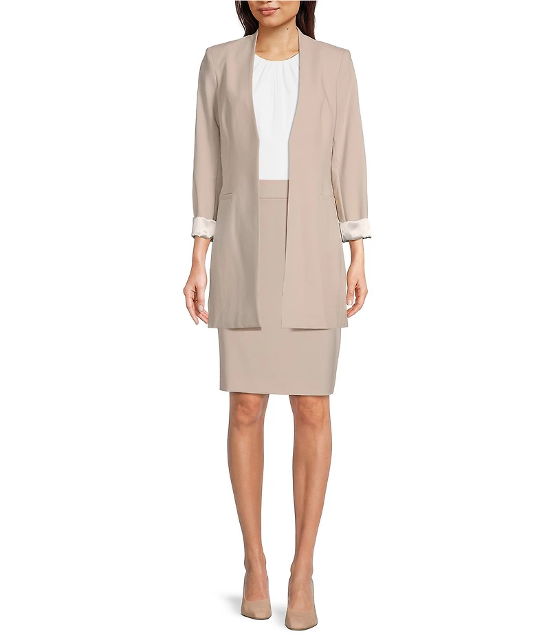 Calvin Klein Contrast Lining Long Roll-Tab Sleeve Open Front Jacket