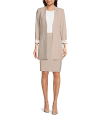 Calvin Klein Contrast Lining Long Roll-Tab Sleeve Open Front Jacket