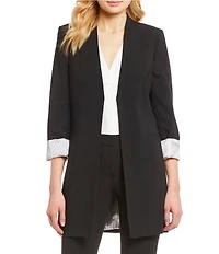 Calvin Klein Contrast Lining Long Roll-Tab Sleeve Open Front Jacket