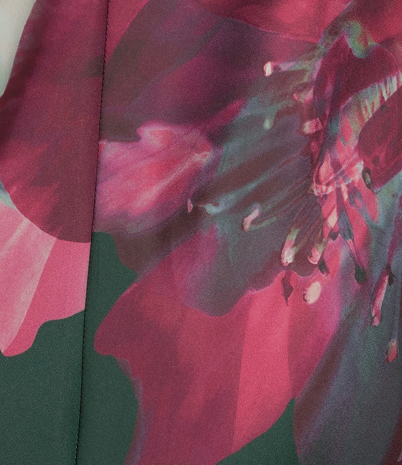 Calvin Klein Satin V-Neck Ruffle Short Sleeve Floral Print Maxi Dress