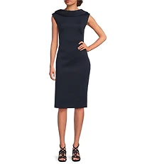 Calvin Klein Scuba Beaded Boat Neck Crepe Cap Sleeve Sheath Dress