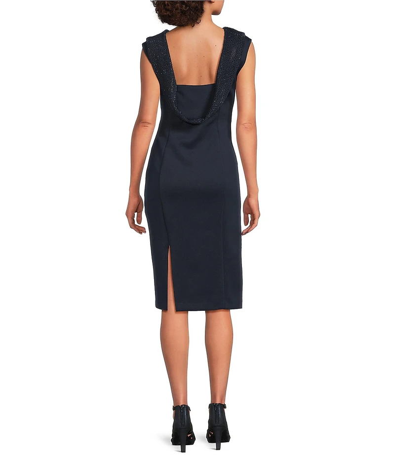 Calvin Klein Scuba Beaded Boat Neck Crepe Cap Sleeve Sheath Dress