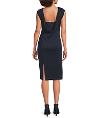 Calvin Klein Scuba Beaded Boat Neck Crepe Cap Sleeve Sheath Dress
