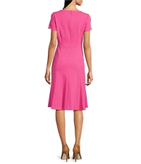 Calvin Klein Scuba Crepe Asymmetrical Neck Twist Knot Short Sleeve Dress