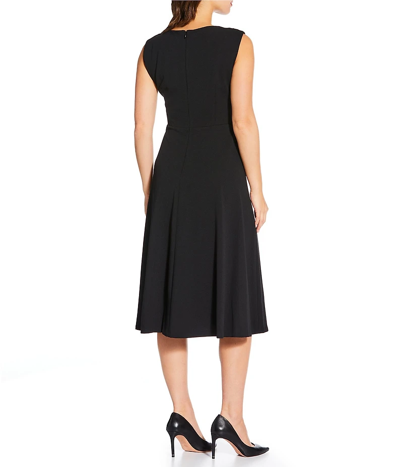 Calvin Klein Scuba Crepe Asymmetrical Neckline Cap Sleeve Midi Dress