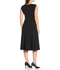 Calvin Klein Scuba Crepe Asymmetrical Neckline Cap Sleeve Midi Dress