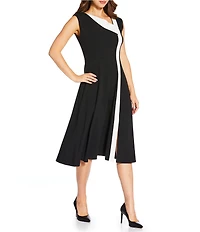 Calvin Klein Scuba Crepe Asymmetrical Neckline Cap Sleeve Midi Dress