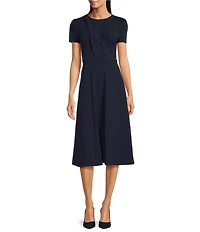 Calvin Klein Scuba Crepe Crew Neck Short Sleeve Ruched Dress