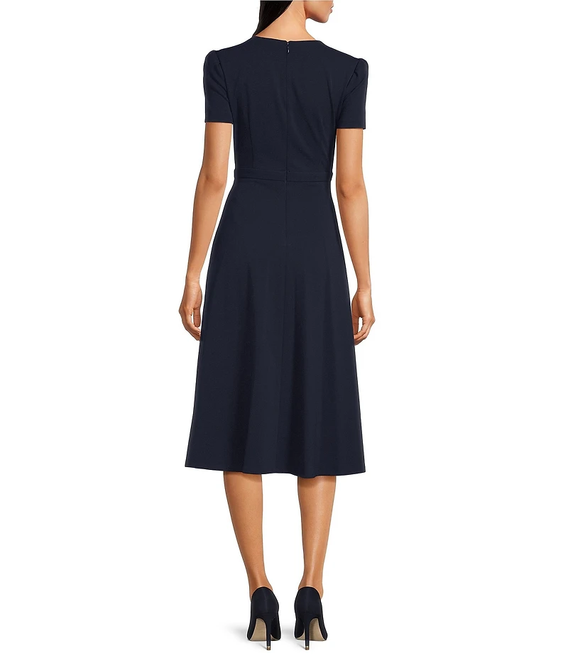 Calvin Klein Scuba Crepe Crew Neck Short Sleeve Ruched Dress