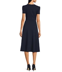 Calvin Klein Scuba Crepe Crew Neck Short Sleeve Ruched Dress