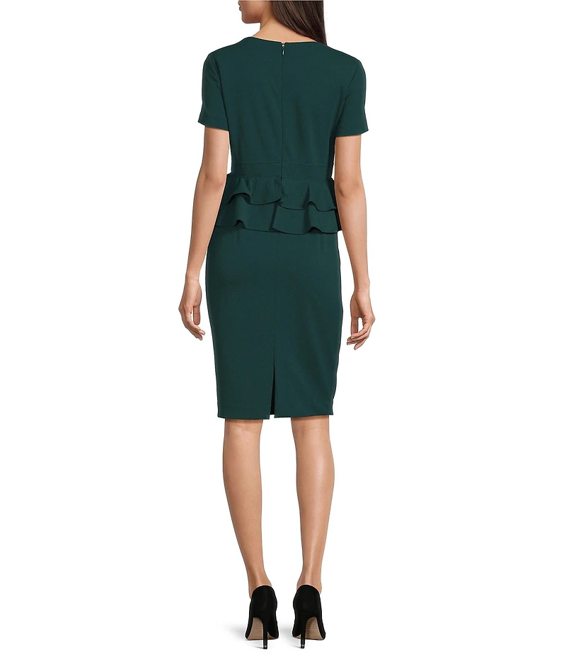 Calvin Klein Scuba Crepe Double Ruffle Waist Short Sleeve Sheath Dress