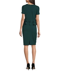 Calvin Klein Scuba Crepe Double Ruffle Waist Short Sleeve Sheath Dress