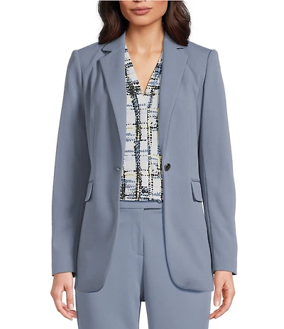 Calvin Klein Scuba Crepe Notch Lapel Long Sleeve One Button Front Blazer