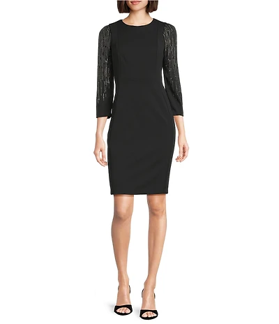 Calvin Klein Scuba Crepe Round Neck Long Sleeve Sheath Dress