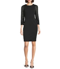 Calvin Klein Scuba Crepe Round Neck Long Sleeve Sheath Dress