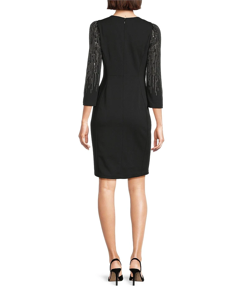 Calvin Klein Scuba Crepe Round Neck Long Sleeve Sheath Dress