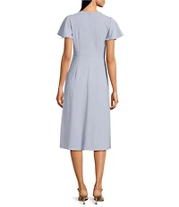 Calvin Klein Scuba Crepe Round Neck Short Flutter Sleeve Midi Dress