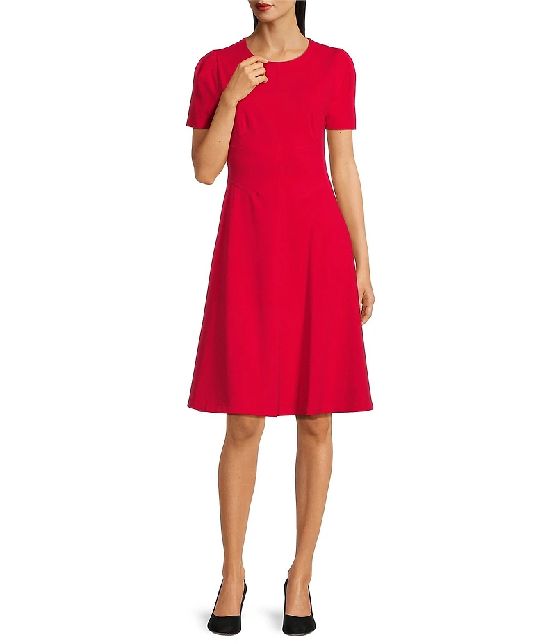 Calvin Klein Scuba Crepe Round Neck Short Sleeve A-Line Dress