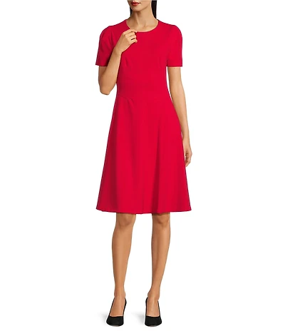 Calvin Klein Scuba Crepe Round Neck Short Sleeve A-Line Dress