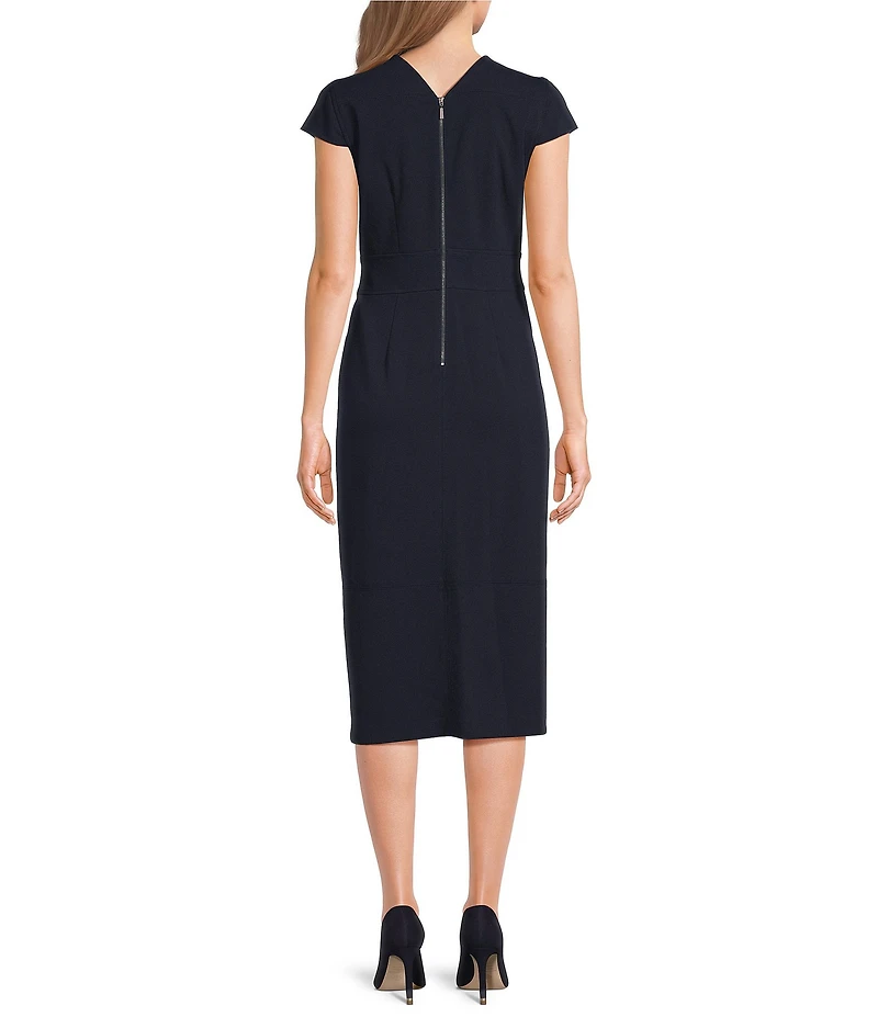 Calvin Klein Scuba Crepe Round Neck Sleeveless Belted Sheath Dress