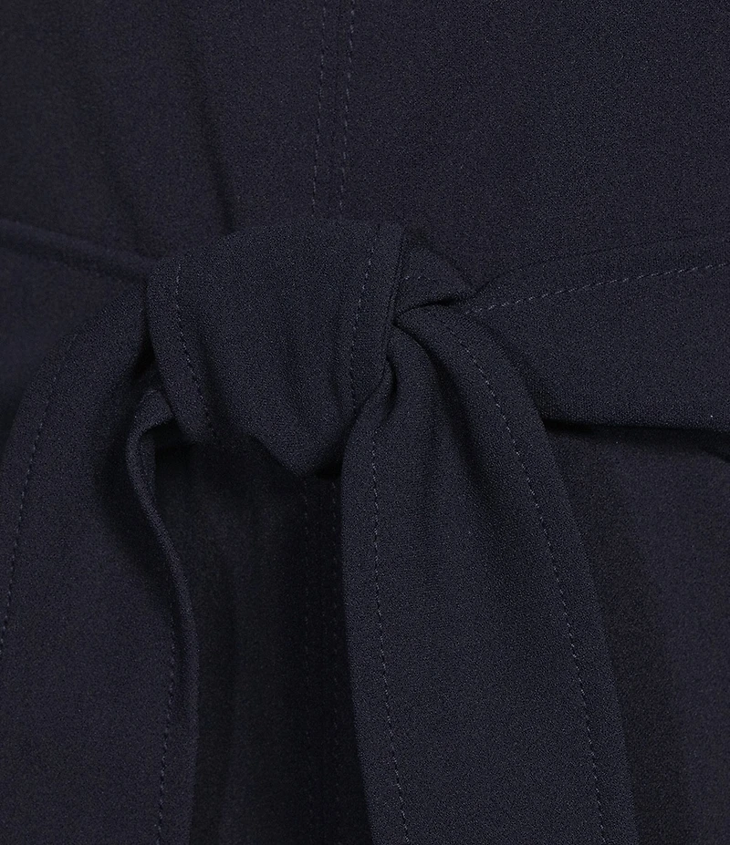 Calvin Klein Scuba Crepe Round Neck Sleeveless Belted Sheath Dress