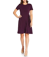 Calvin Klein Scuba Crepe Short Sleeve Pleated Side Dress