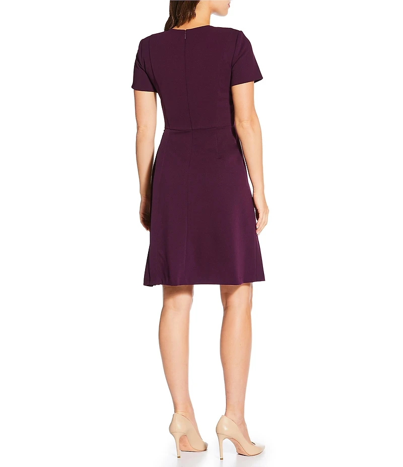 Calvin Klein Scuba Crepe Short Sleeve Pleated Side Dress