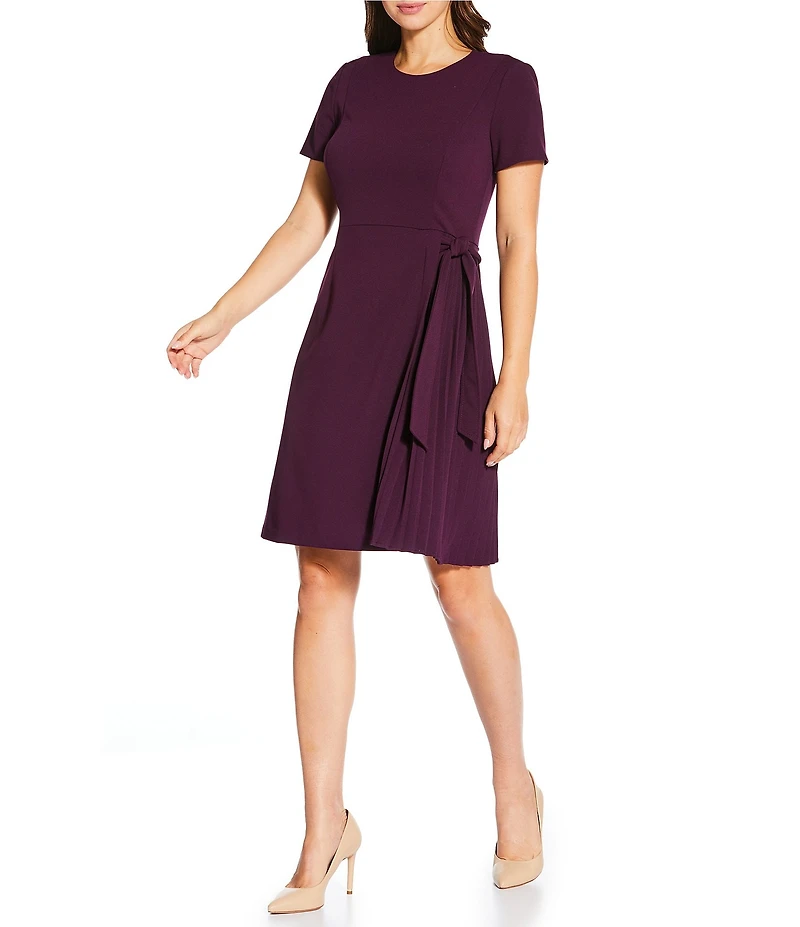 Calvin Klein Scuba Crepe Short Sleeve Pleated Side Dress
