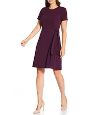 Calvin Klein Scuba Crepe Short Sleeve Pleated Side Dress