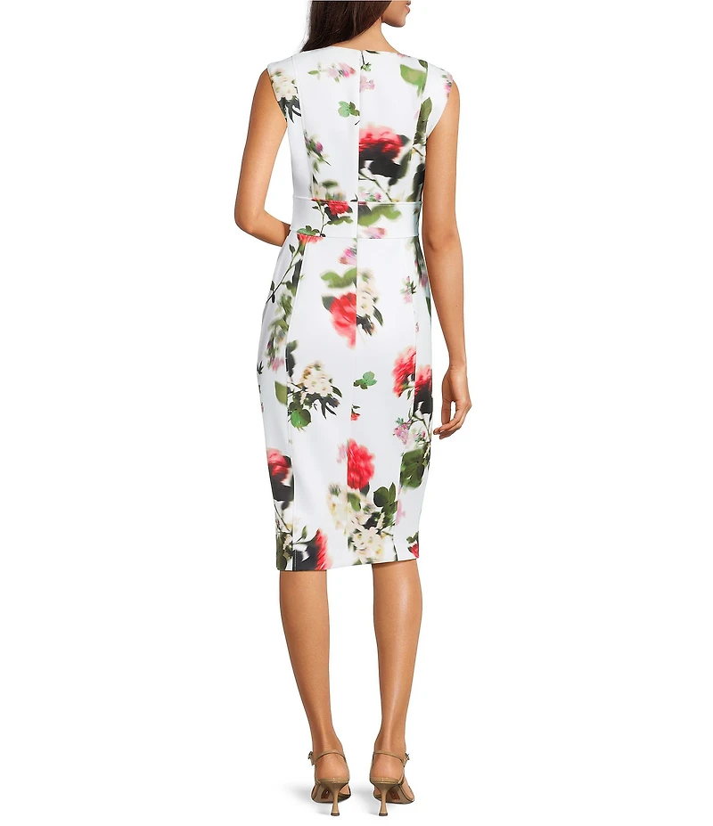 Calvin Klein Scuba Crepe Sleeveless Floral Print Midi Dress