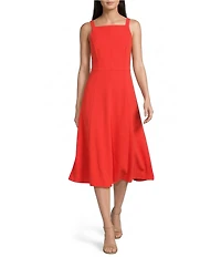 Calvin Klein Scuba Crepe Sleeveless Square Neck Midi Dress