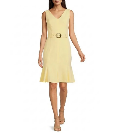 Calvin Klein Scuba Crepe Sleeveless V Neck Dress