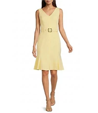 Calvin Klein Scuba Crepe Sleeveless V Neck Dress