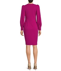 Calvin Klein Scuba Crepe V-Neck Long Balloon Sleeve Sheath Dress